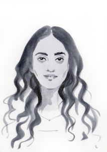 monochrome ink portrait of a woman